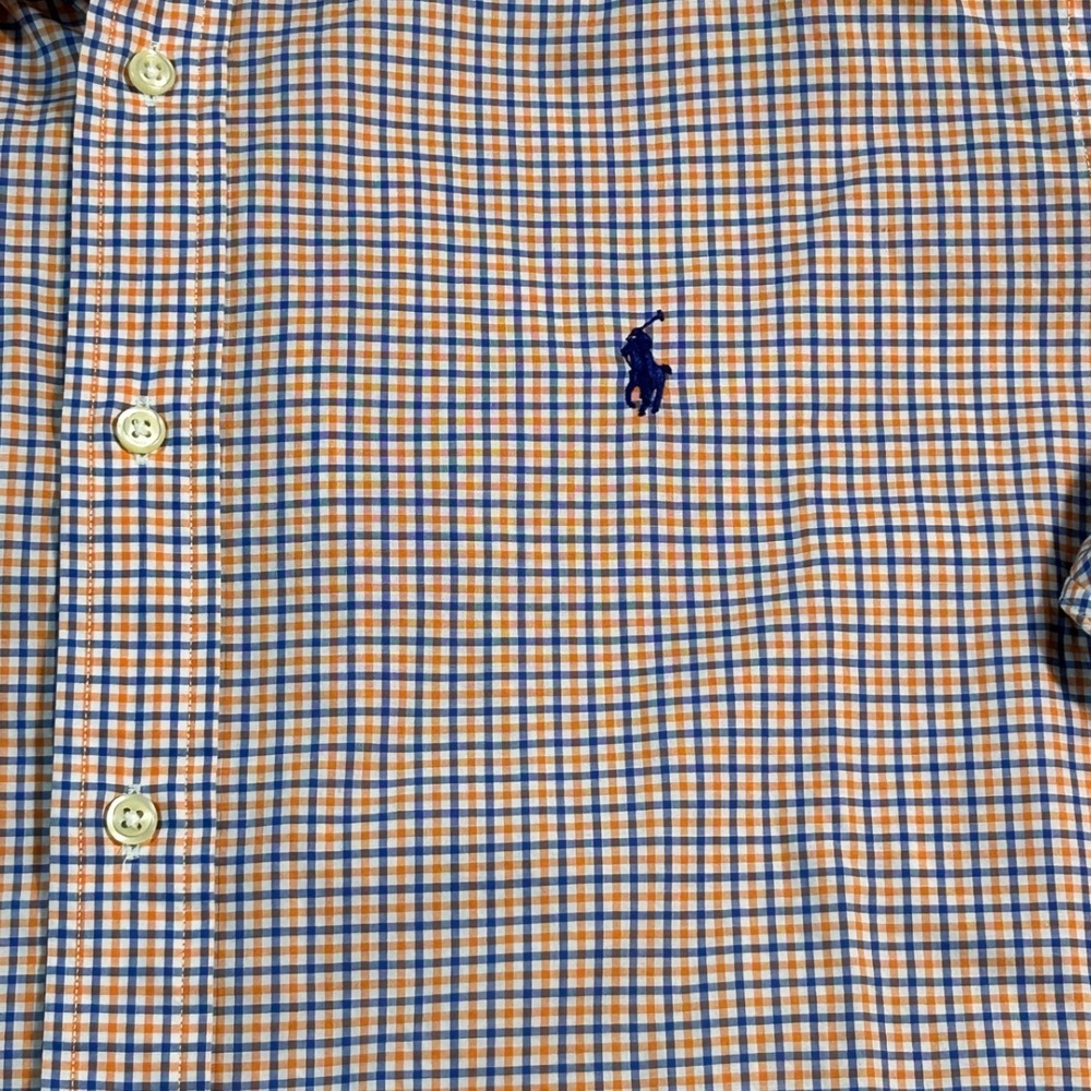 Ralph Lauren Mens XL Button Down Shirt Orange Blue Check Long Sleeve Cotton Logo - Picture 6 of 8